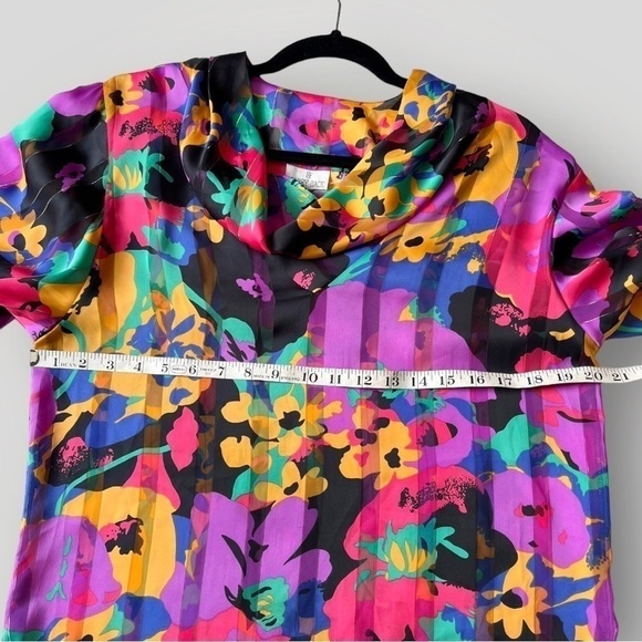 Vintage 80s Carry Back Floral Blouse Top Long Sleeve - Picture 15 of 16